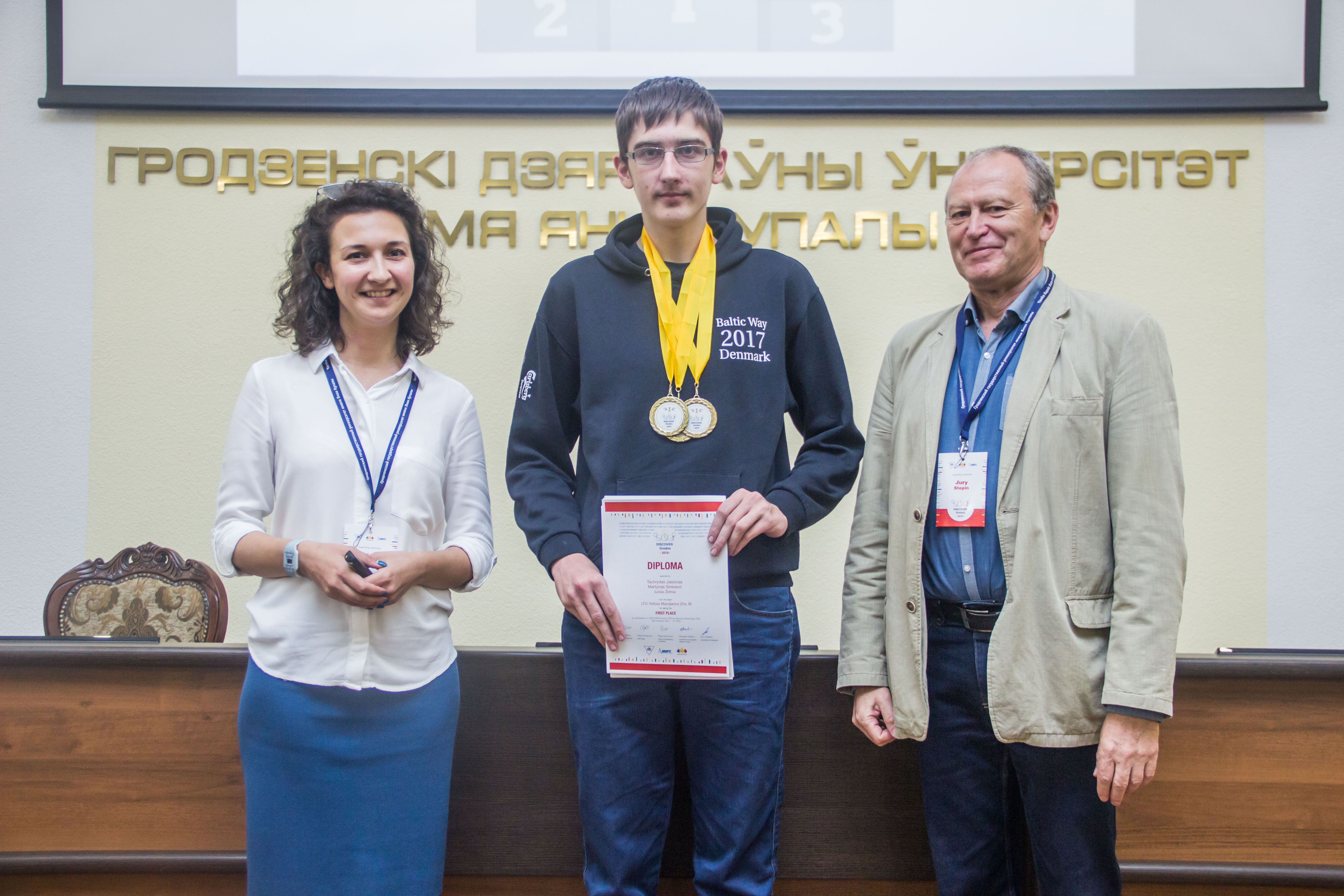 Winner Division B of Discover Grodno by Moscow Workshops ICPC 2019. LTU: Yellow Mandarins (Jasiunas, Zelnia, Sinkievic), Lithuania
